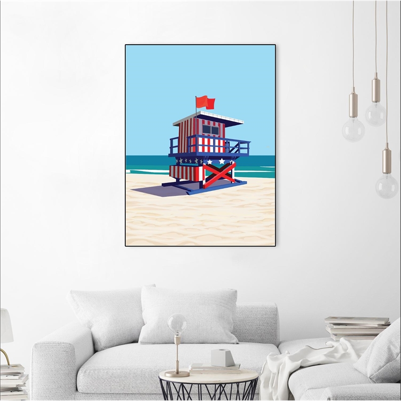 Giant Art Canvas  24x32 Americana Villa Framed in Red
