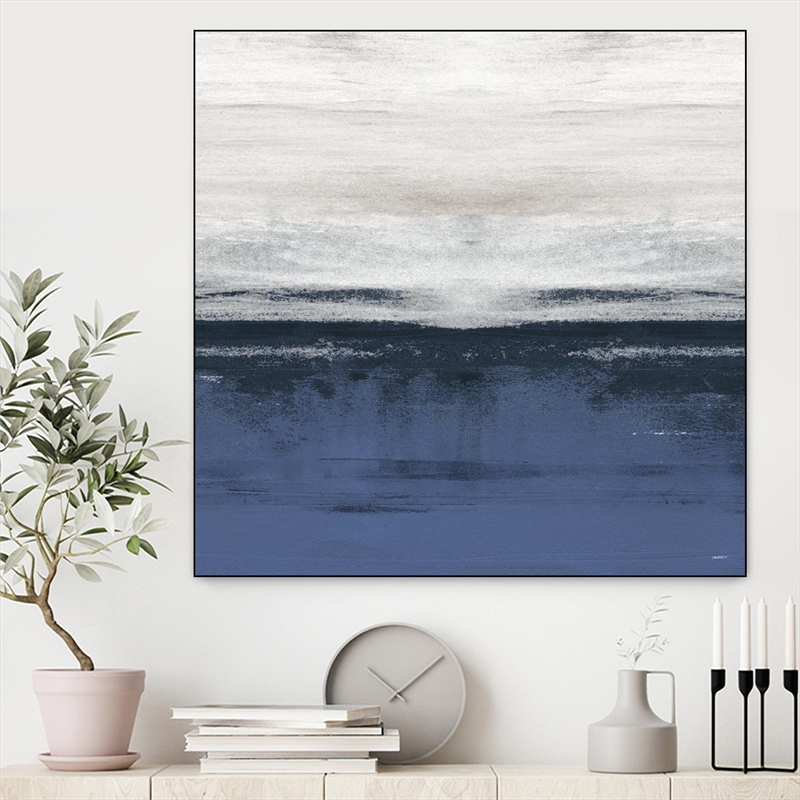Giant Art Canvas  20x20 Familiar Feeling Blue Square II Framed in Multi-Color