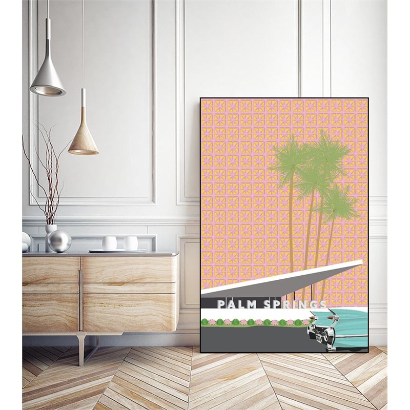 Giant Art Canvas  24x36 Palm Springs With Convertible Framed in Multi-Color