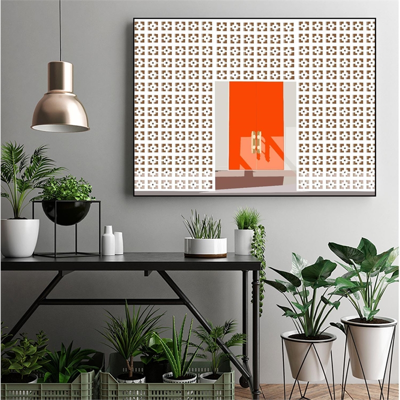 Giant Art Canvas  40x30 Mid Century Modern Front Door Framed in Multi-Color