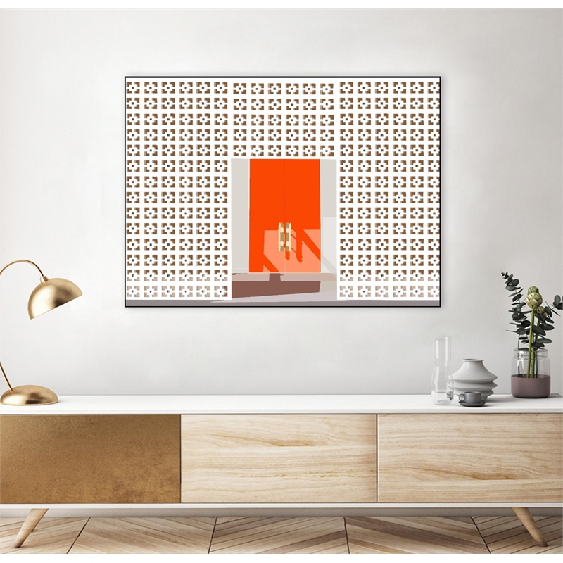 Giant Art Canvas  40x30 Mid Century Modern Front Door Framed in Multi-Color