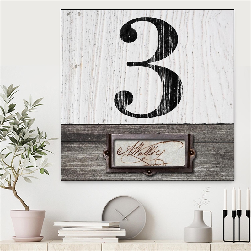 Giant Art Canvas  30x30 Drawer Number 3 Framed in Multi-Color