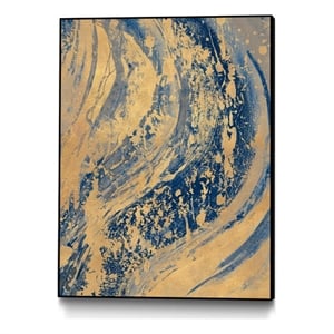 Giant Art Canvas  30x40 Blue And Gold Wave Framed in Multi-Color