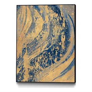 Giant Art Canvas  24x32 Blue And Gold Wave Framed in Multi-Color