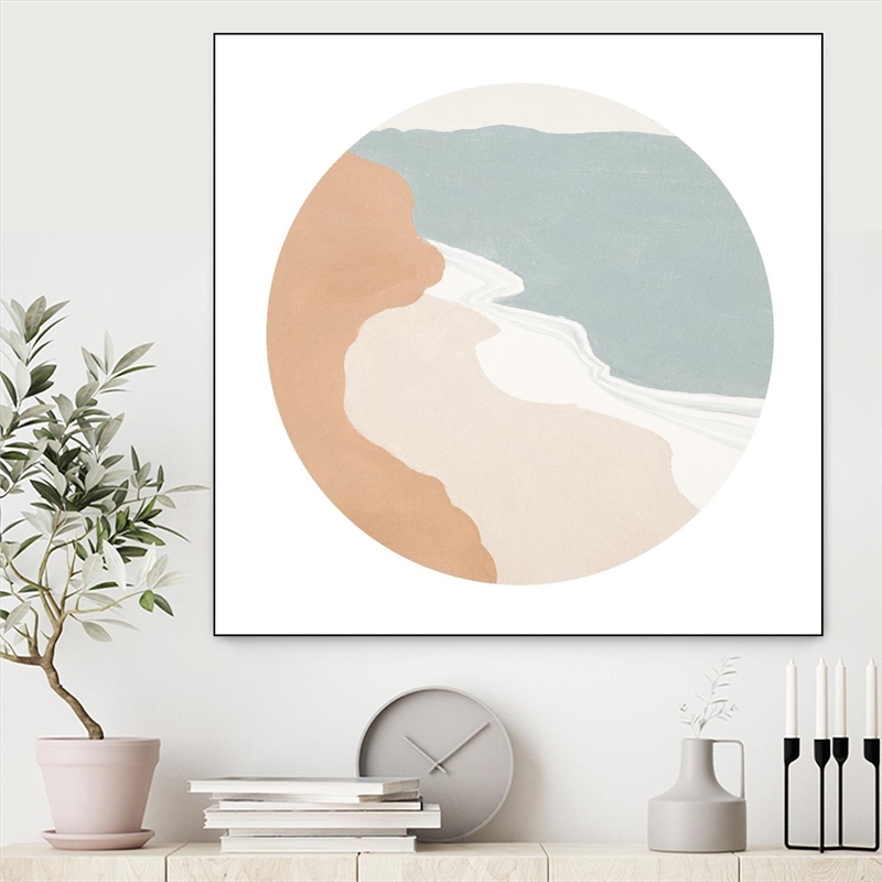 Giant Art Canvas  30x30 Mid Century Landscape Circle I Framed in Multi-Color