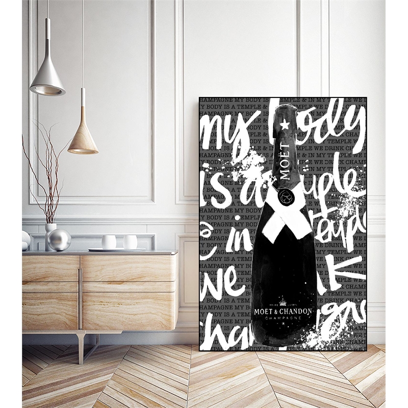 Giant Art Canvas  24x36 Monochrome Moet Chandon Framed in Multi-Color