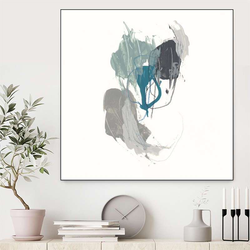 Giant Art Canvas  30x30 Teal Gesture III Framed in Green