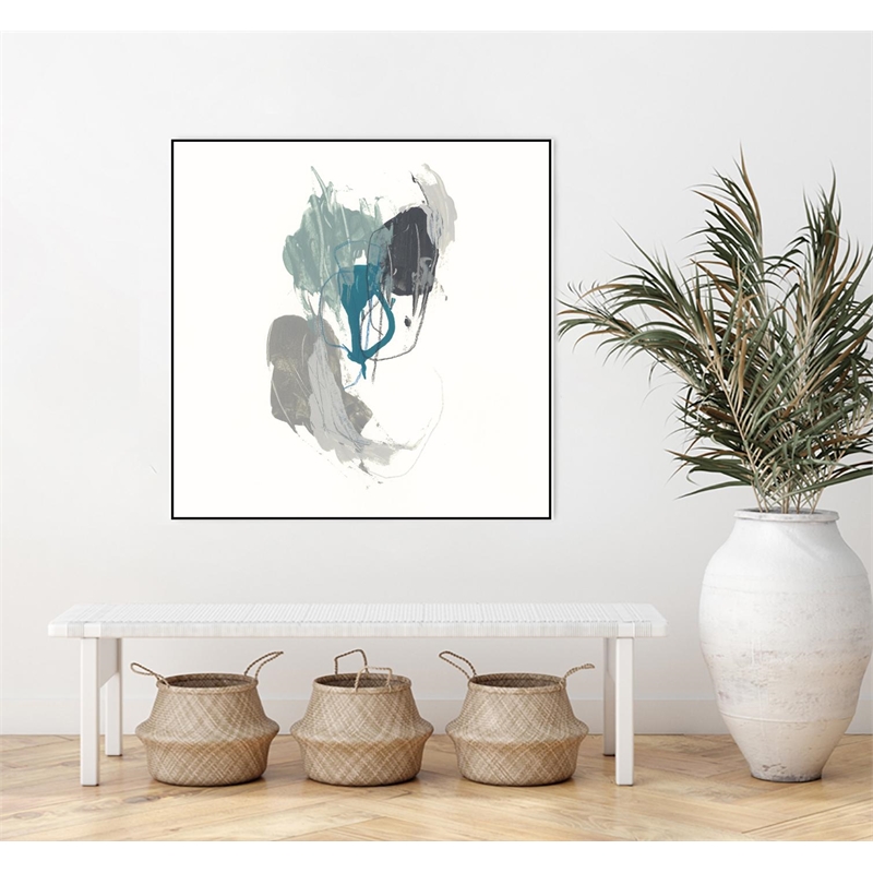 Giant Art Canvas  30x30 Teal Gesture III Framed in Green