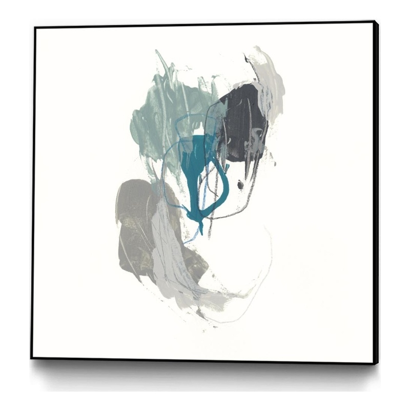 Giant Art Canvas  30x30 Teal Gesture III Framed in Green