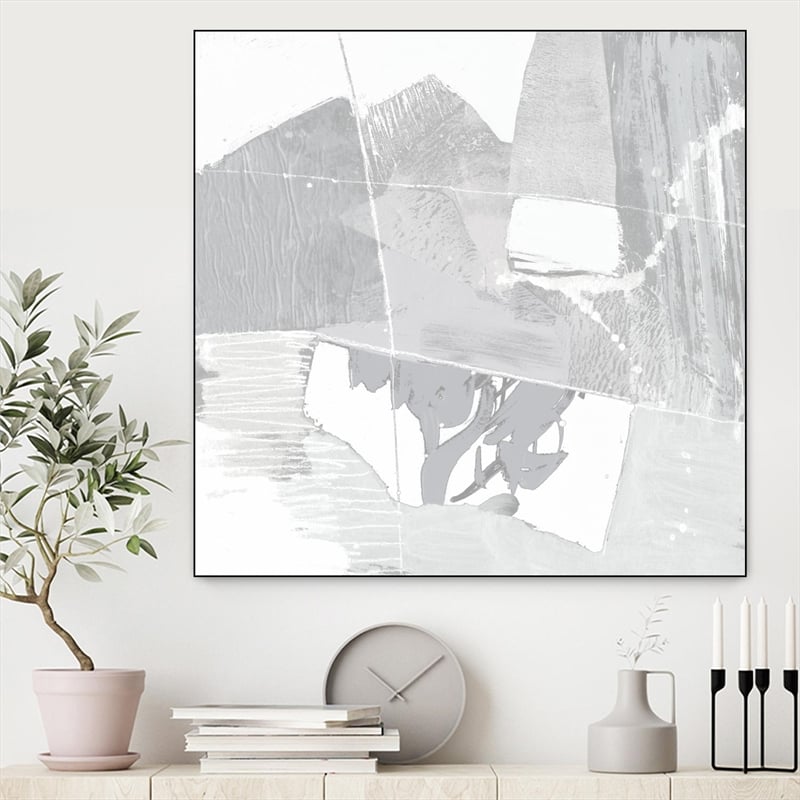 Giant Art Canvas  30x30 Composition Neutral II Framed in White