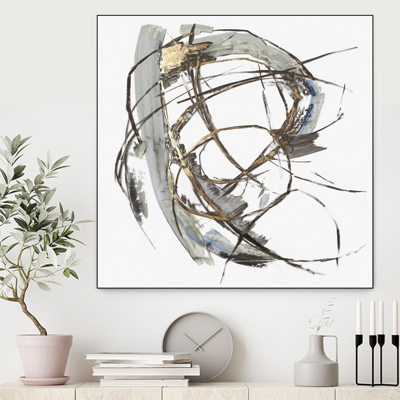 Giant Art Canvas  30x30 Gestural Gold I Framed in Multi-Color