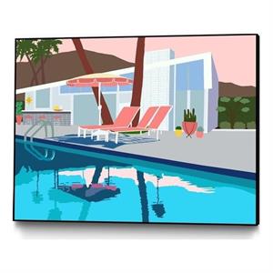 Giant Art Canvas  32x24 Pool Lounge Pink Chairs Framed in Multi-Color