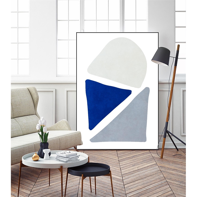 Giant Art Canvas  24x36 Blue Simple Shapes II Framed in Multi-Color