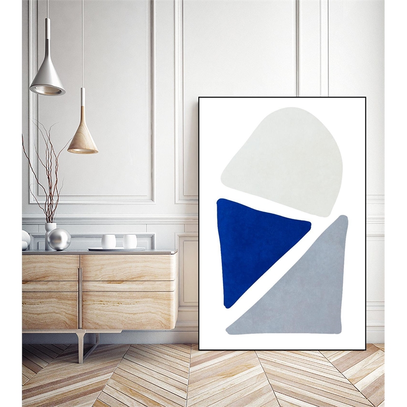 Giant Art Canvas  24x36 Blue Simple Shapes II Framed in Multi-Color