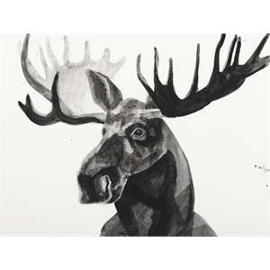 Giant Art 72x54 Watercolor Moose Fine Art Giant Canvas Print in White
