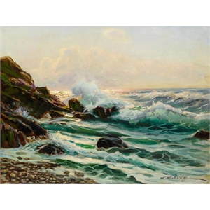 Giant Art 72x54 Main Seascape I Fine Art Giant Canvas Print in Green