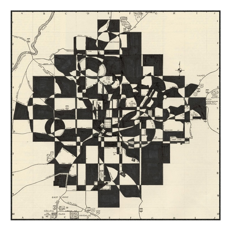 Giant Art 72x72 Modern Map of Atlanta Fine Art Giant Canvas Print in Multi-Color