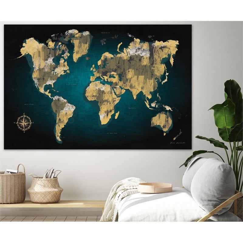 Giant Art 84x54 Sketched World Map Fine Art Giant Canvas Print in Multi-Color