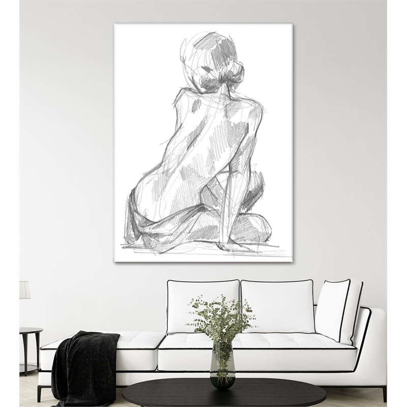 Giant Art 72x54 Sitting Pose II Fine Art Giant Canvas Print in White