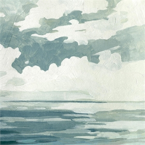 Giant Art 54x54 Textured Blue Seascape I Fine Art Giant Canvas Print in White