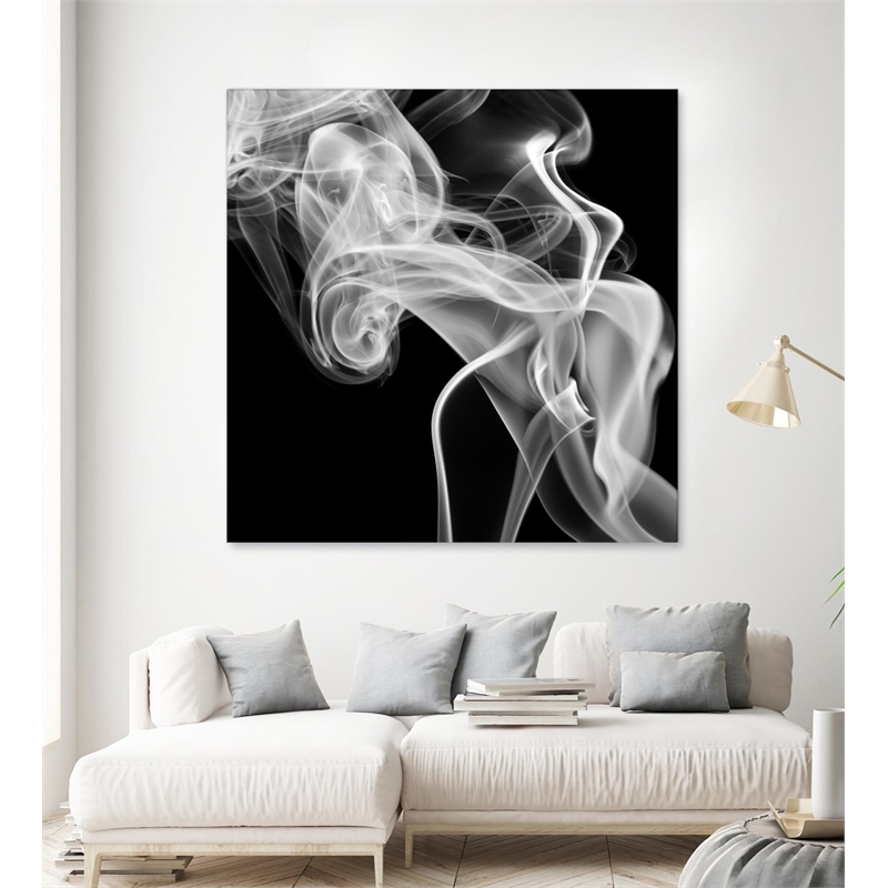 Giant Art 72x72 Black Smoke Abstract Square Fine Art Giant Canvas Print in White