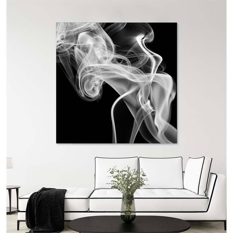 Giant Art 72x72 Black Smoke Abstract Square Fine Art Giant Canvas Print in White