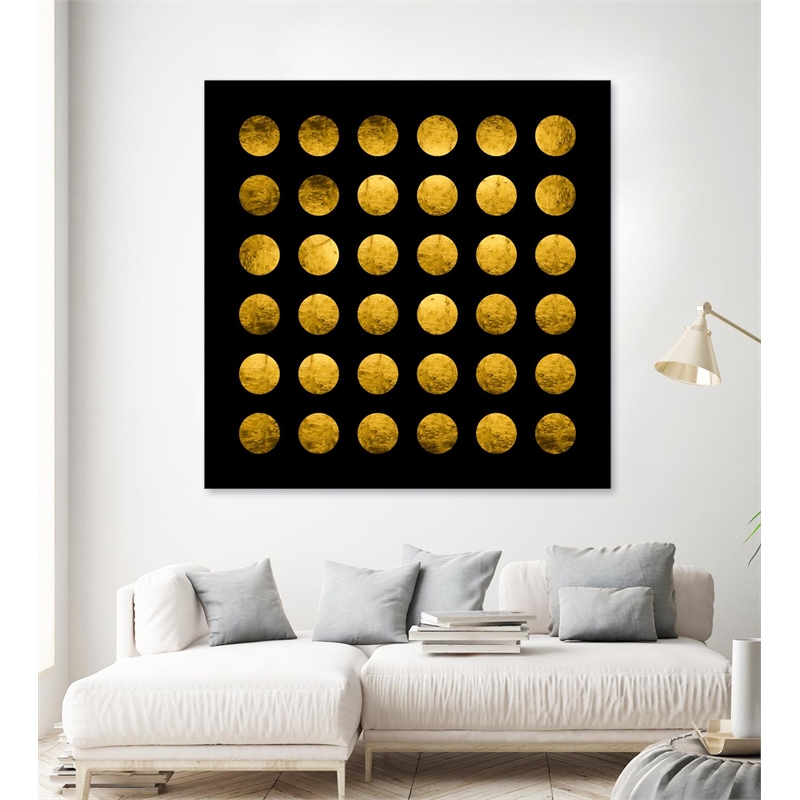 Giant Art 54x54 Golden Spots Black Fine Art Giant Canvas Print in Multi-Color