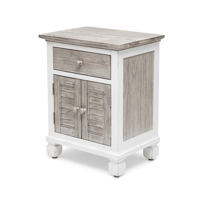Sea Wind Florida Islamorada 2-Door Wood Nightstand with Drawer in Gray/White