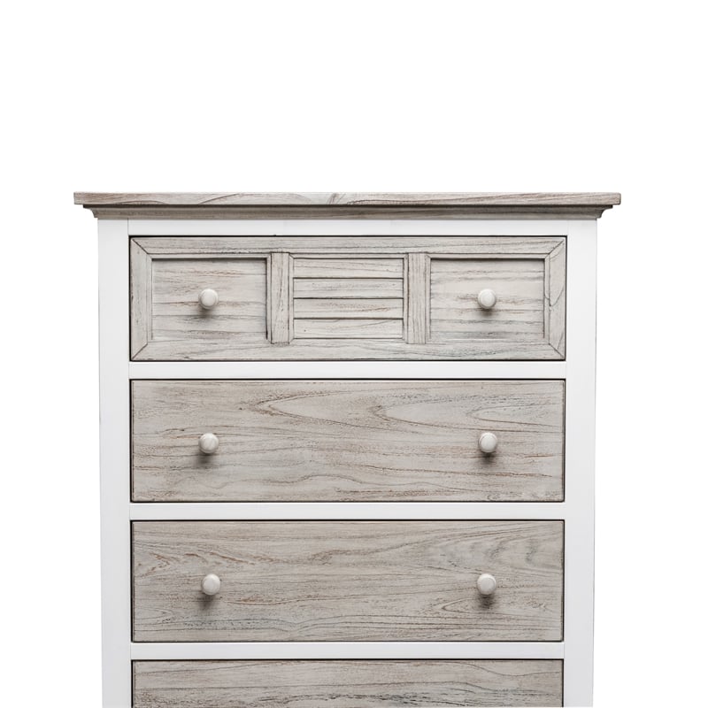 Sea Wind Florida Islamorada Wood Chest with 5 Drawers in Gray/White