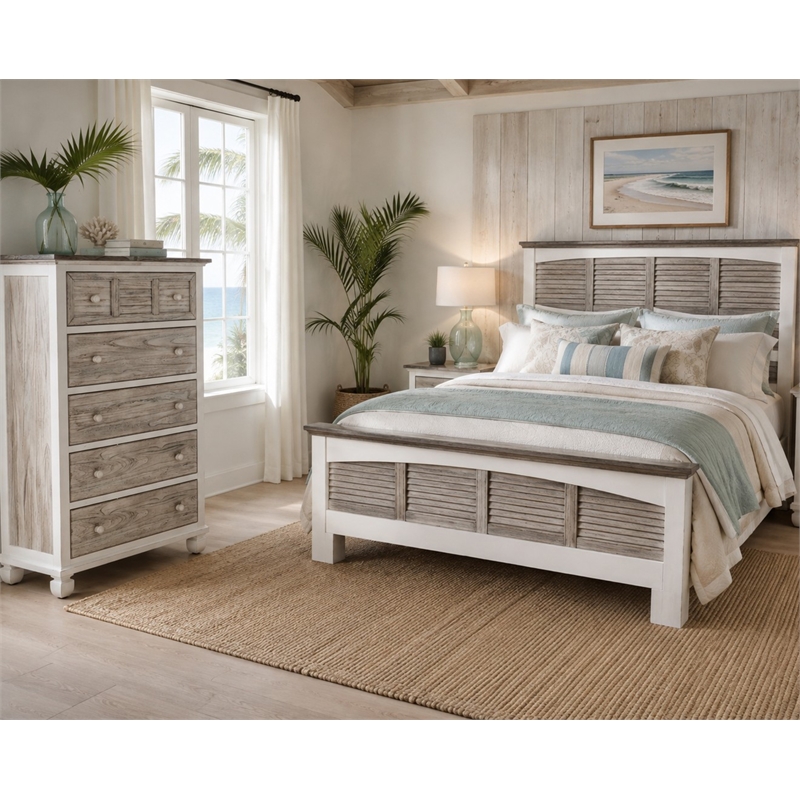Sea Wind Florida Islamorada Wood Chest with 5 Drawers in Gray/White