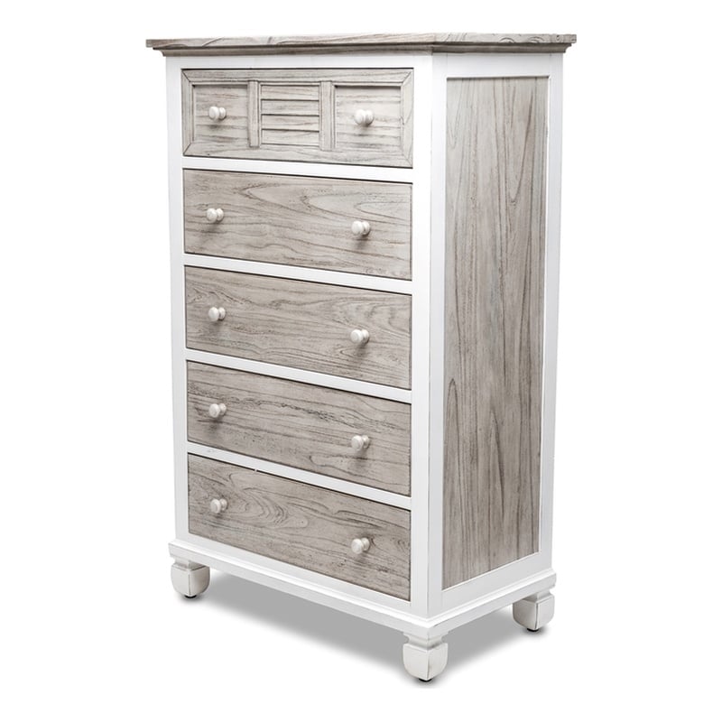 Sea Wind Florida Islamorada Wood Chest with 5 Drawers in Gray/White
