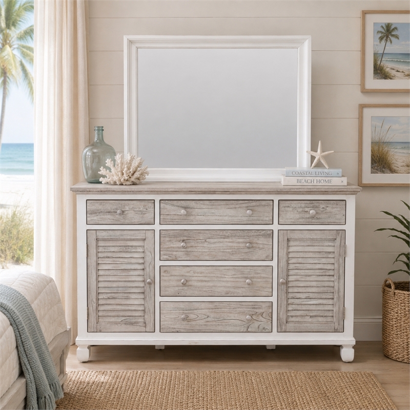 Sea Wind Florida Islamorada Rectangle Coastal Wood Mirror in White