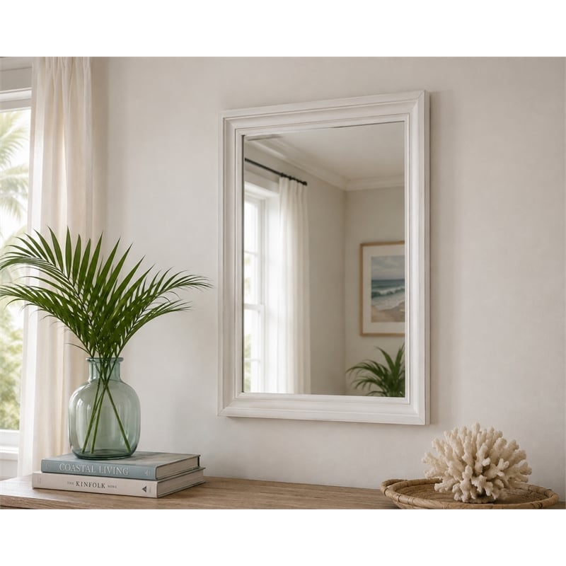 Sea Wind Florida Islamorada Rectangle Coastal Wood Mirror in White