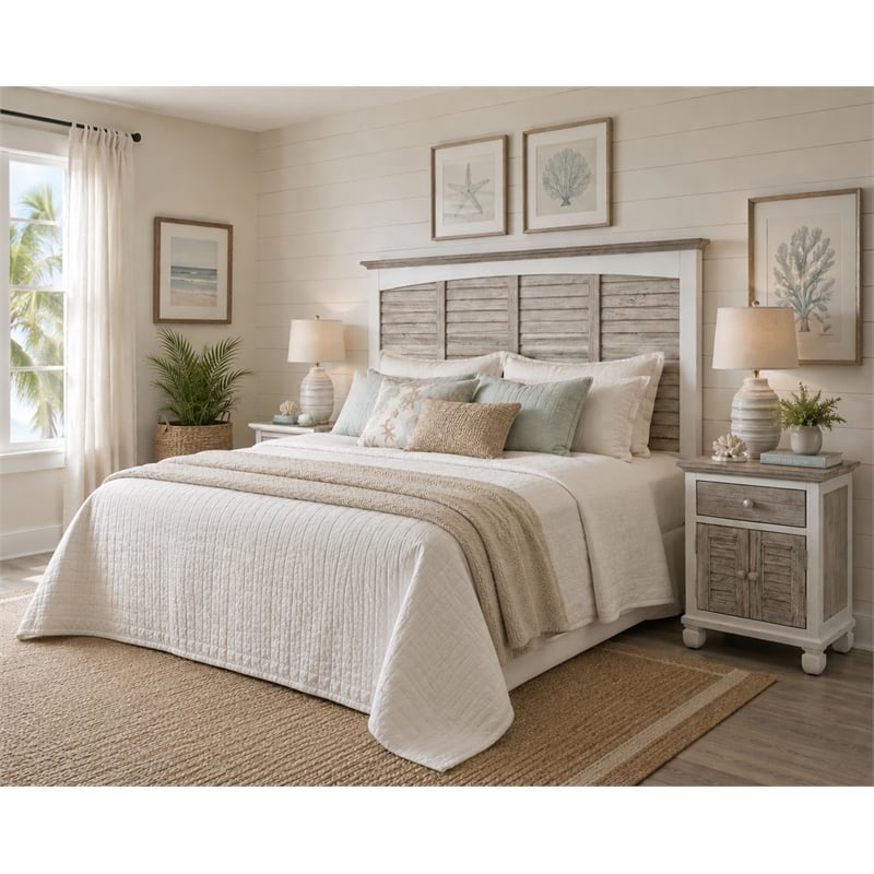 Sea Wind Florida Islamorada Wood King Headboard in Gray/White