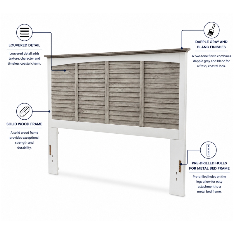 Sea Wind Florida Islamorada Wood King Headboard in Gray/White