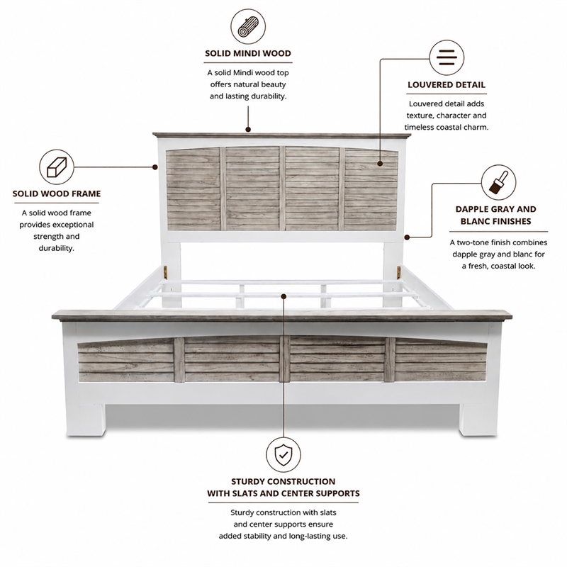 Sea Wind Florida Islamorada Coastal Wood King Bed in Gray/White