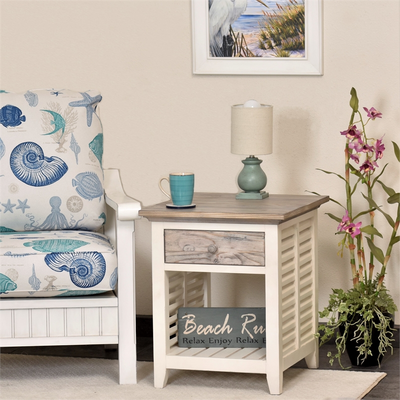 Sea Wind Florida Islamorada Wood End Table with Drawer in Gray/White