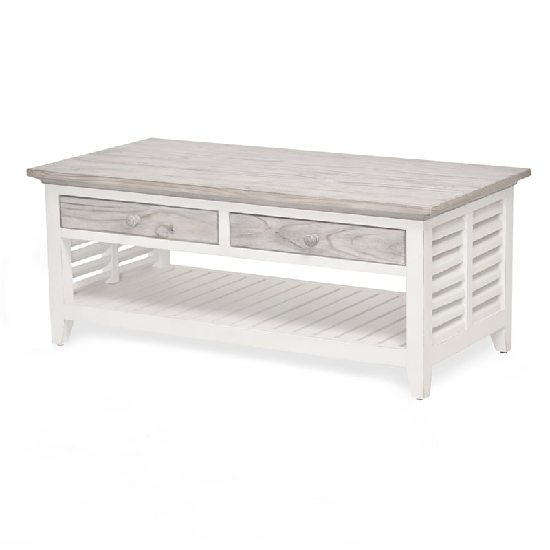 Sea Wind Florida Islamorada Wood Coffee Table with Drawers in Gray/White