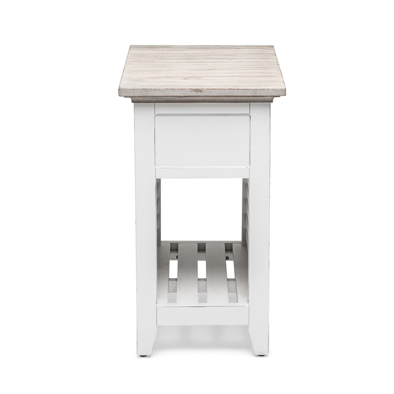 Sea Wind Florida Islamorada Wood Chairside Table with Drawer in Gray/White