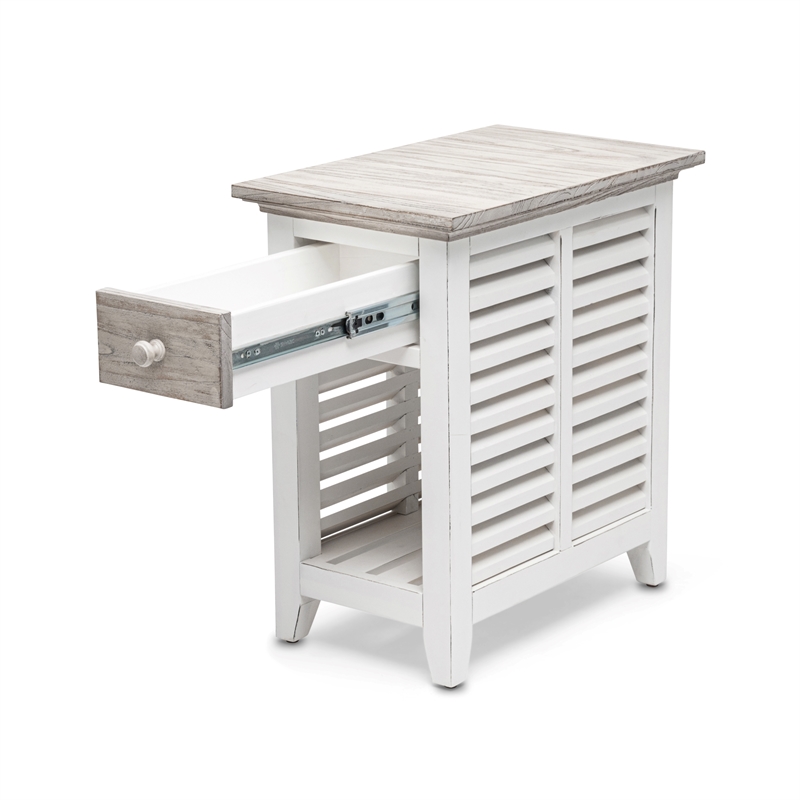 Sea Wind Florida Islamorada Wood Chairside Table with Drawer in Gray/White