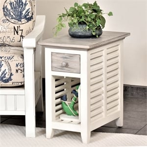 Sea Wind Florida Islamorada Wood Chairside Table with Drawer in Gray/White