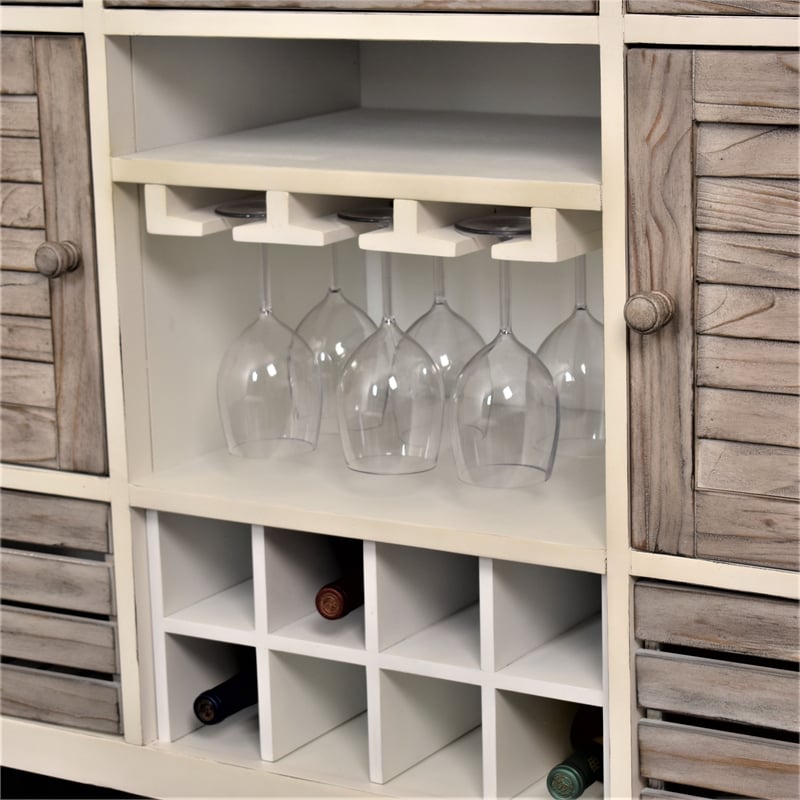 Sea Wind Florida Islamorada Wood Sideboard with Wine Rack in Gray/White