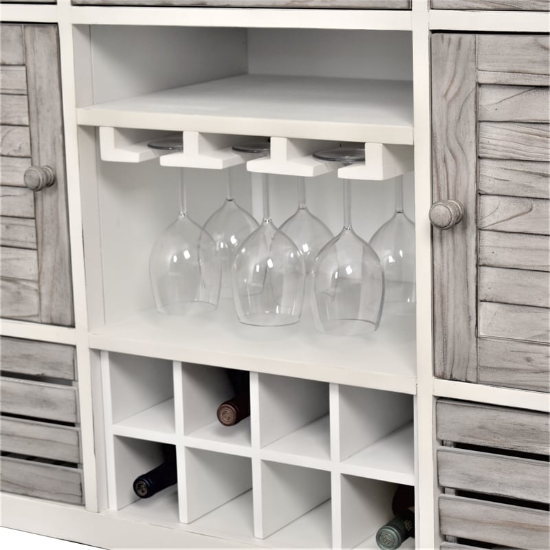 Sea Wind Florida Islamorada Wood Sideboard with Wine Rack in Gray/White
