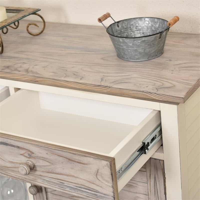 Sea Wind Florida Islamorada Wood Sideboard with Wine Rack in Gray/White