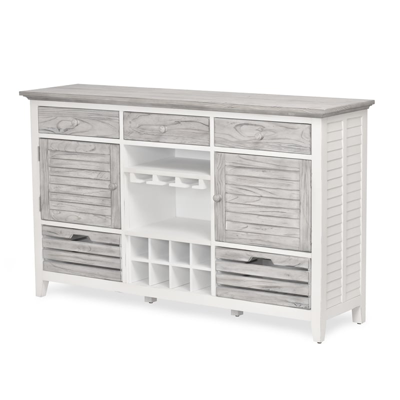 Sea Wind Florida Islamorada Wood Sideboard with Wine Rack in Gray/White