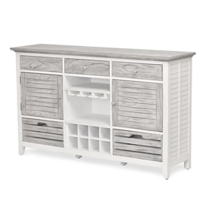Sea Wind Florida Islamorada Wood Sideboard with Wine Rack in Gray/White
