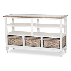 sea wind florida island breeze wood entertainment center with 3 baskets in white