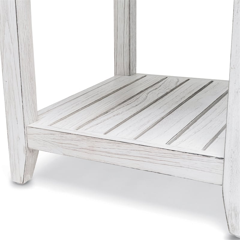 Sea Wind Florida Picket Fence Wood End Table with Drawer in White/Blue