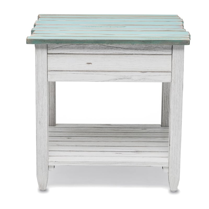 Sea Wind Florida Picket Fence Wood End Table with Drawer in White/Blue