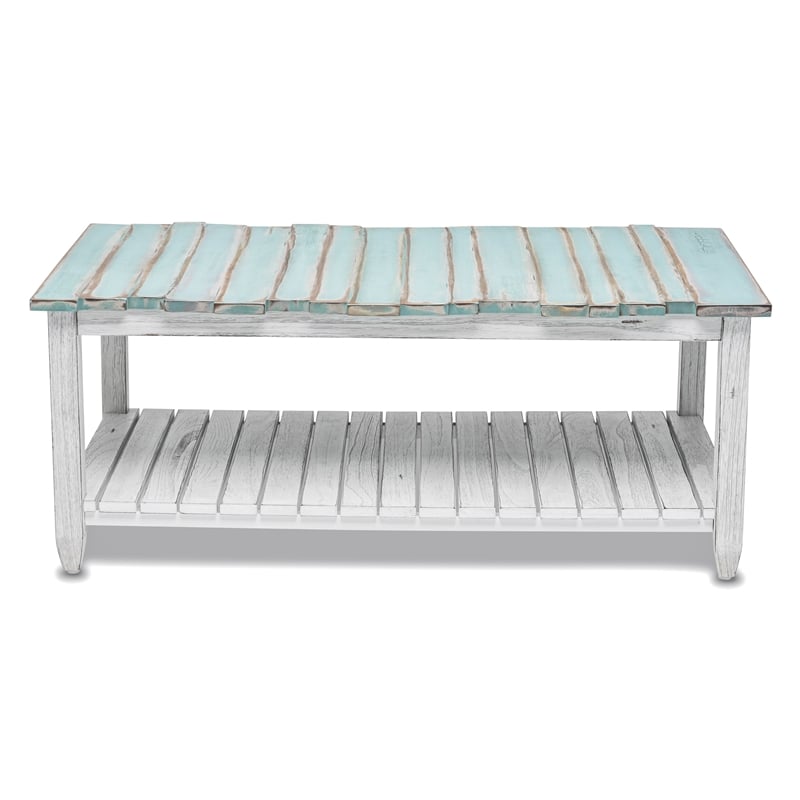 Sea Wind Florida Picket Fence Wood Coffee Table in White/Blue